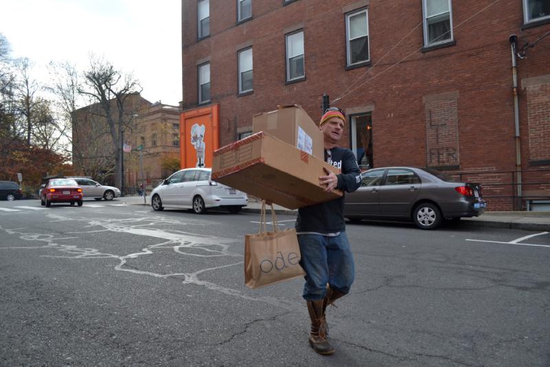 Andrew Bombard is a familiar sight in downtown Northampton working a variety of part-time jobs.