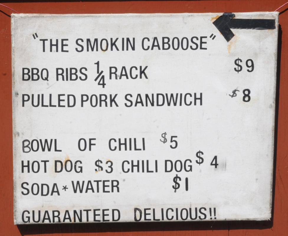 CAROL LOLLIS A partial menu at the Smokin Caboose food truck. - Carol Lollis | Daily Hampshire Gazette

