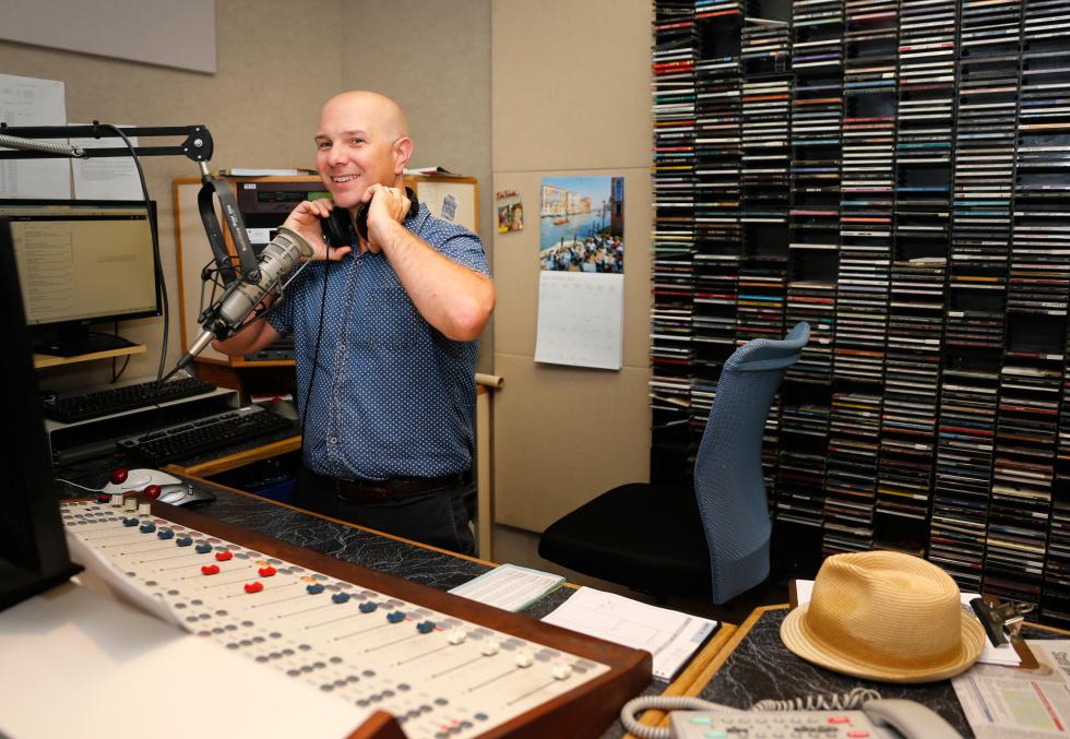 DAN LITTLE WRSI radio personality Monte Belmonte during his show Wednesday morning at the station in Northampton. - DAN LITTLE | DAN LITTLE