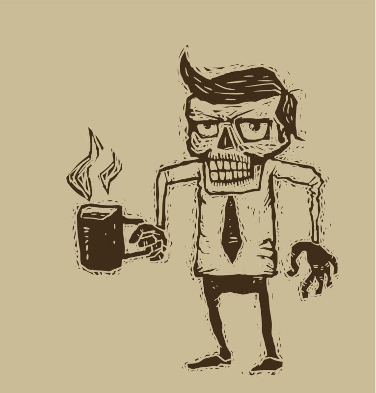 Zombies in shirt and tie with a mug of coffee - IvanNikulin | iStockphoto
