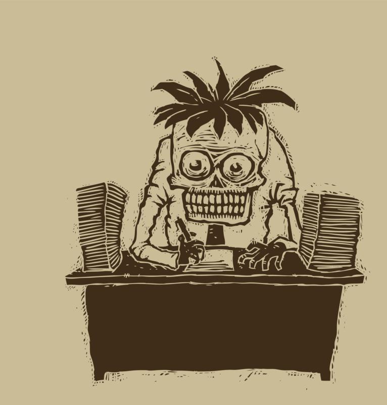 Zombie at the table with documents - IvanNikulin | iStockphoto
