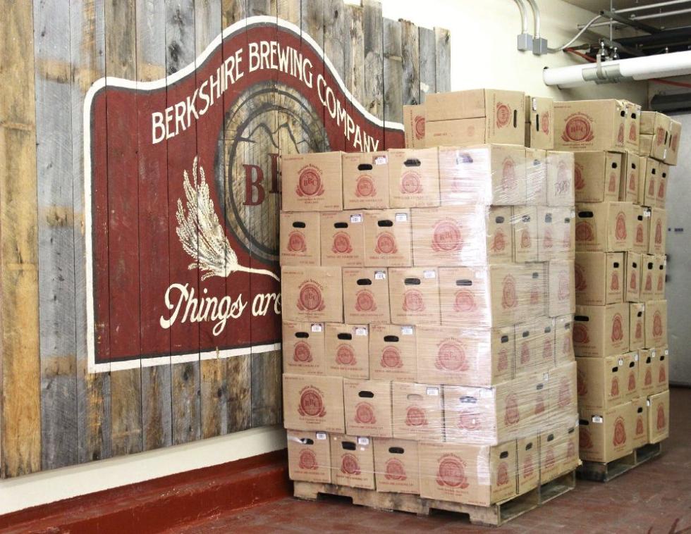 DUNCAN SULLIVAN Boxes of Berkshire Brewing Company beer await shipping. The company markets throughout New England, and likes to say its beer is never more than three hours away. - 
