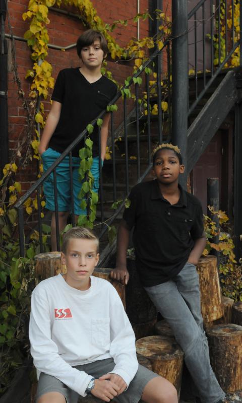 CAROL LOLLIS back, Jasper Coles,12, left, Nate Jones, and Adam Ives all members of Rool Bunk. - CAROL LOLLIS | DAILY HAMPSHIRE GAZETTE
