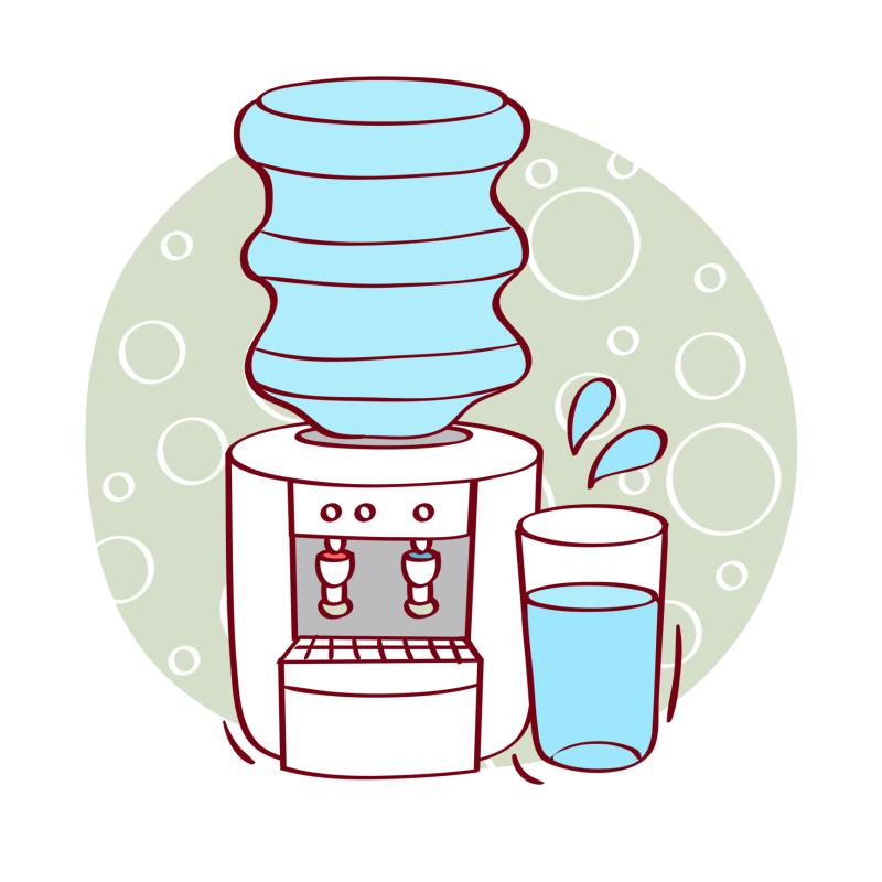 Illustration of a water cooler with glass of water - Ivary | Ivary
