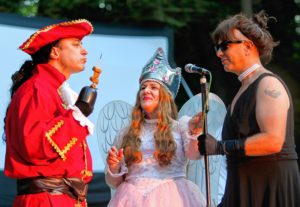 DAN LITTLE—GAZETTE FILE PHOTOSDAN LITTLE Joshua Braska, left, as Captain Hook, Joan Holliday, as Glinda the Good Witch, and Monte Belmonte as Audrey Hepburn, entertain the crowd in between performances during Transperformance 25- Look at the Movies,  Wednesday afternoon at Pines Theater in Florence.