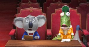 Academy Award� winner MATTHEW MCCONAUGHEY stars as dapper Koala Buster Moon and director GARTH JENNINGS voices elderly lizard Miss Crawly in Sing, a musical comedy about finding the shining star that lives inside all of us. Credit: Illumination Entertainment and Universal Pictures