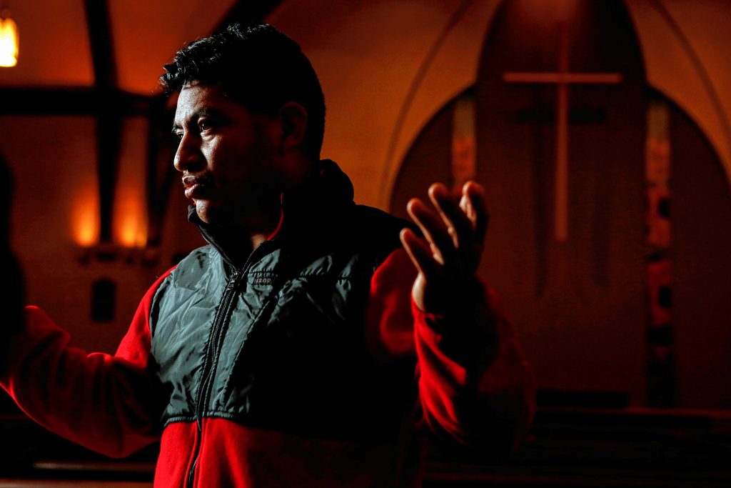 Lucio Perez of Springfield, an undocumented Guatemalan immigrant who is facing deportation, shares his story Nov. 2, 2017 at the First Congregational Church of Amherst, which is providing him sanctuary while he waits for his case to be reopened after Immigration and Customs Enforcement denied his stay of removal.