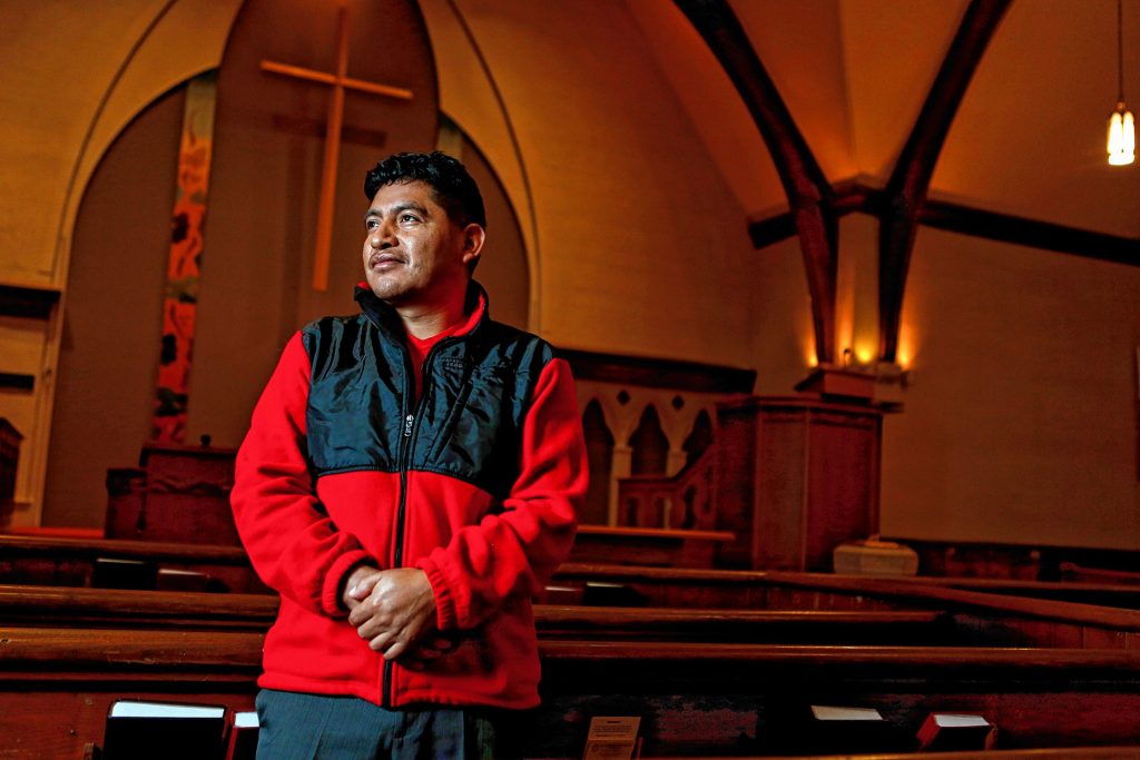 Lucio Perez of Springfield, an undocumented Guatemalan immigrant who is facing deportation, resides Nov. 2, 2017 at the First Congregational Church of Amherst, which is providing him sanctuary while he waits for his case to be reopened after Immigration and Customs Enforcement denied his stay of removal.