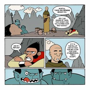 Gene Luen Yang and his illustration for “American Born Chinese.” 