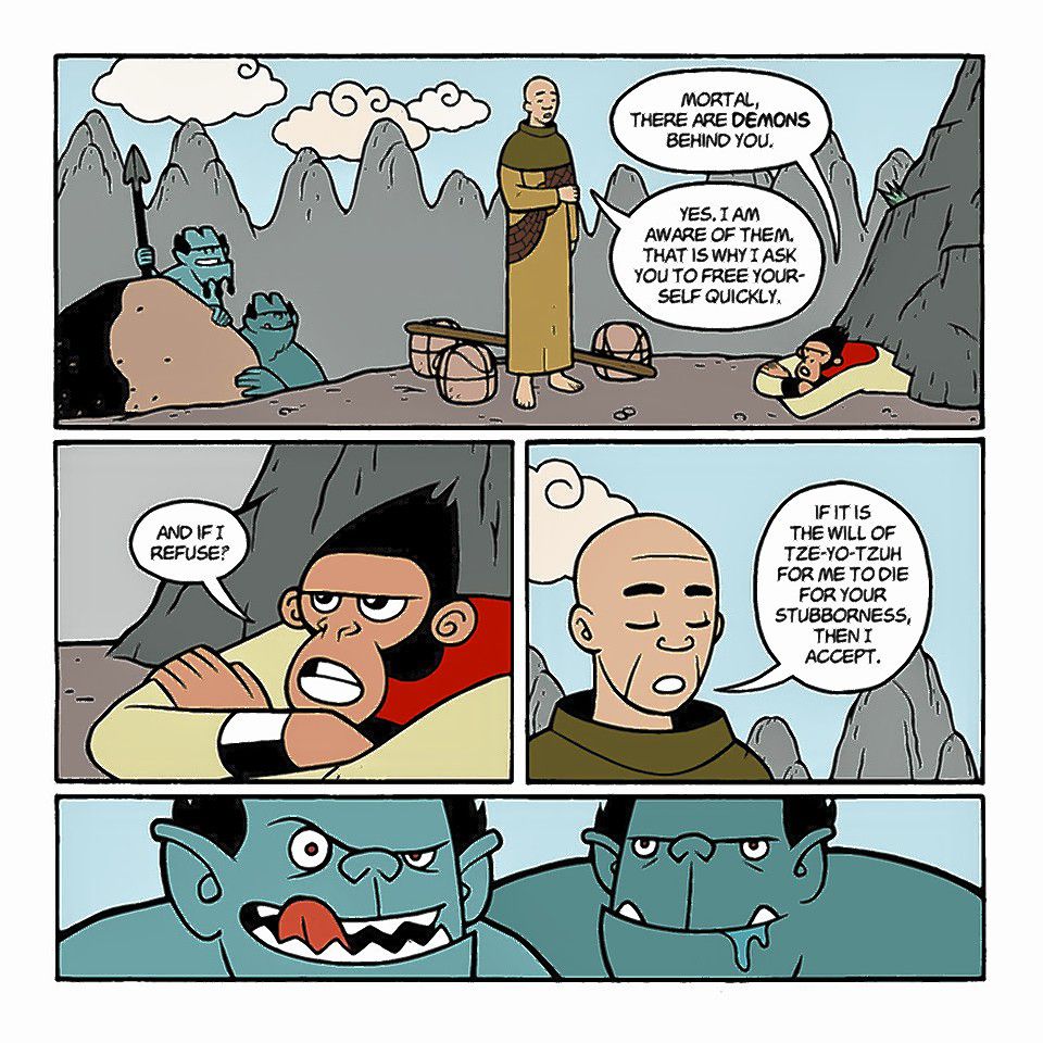Gene Luen Yang and his illustration for “American Born Chinese.” 