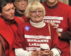 Northampton Ward 6 City Councilor Marianne LaBarge, center, with supporters. LaBarge has been a vocal advocate for death with dignity legislation.