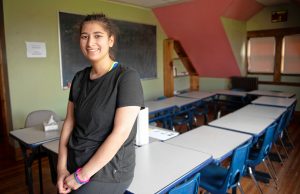 Alissia Julia Rose in a Bard Class room at the Care Center where she will be attending classes this fall.