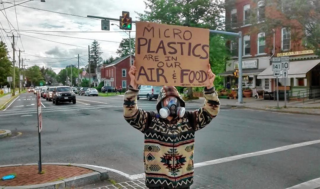 Microplastics inspire one-man protest (with gas mask) in Easthampton