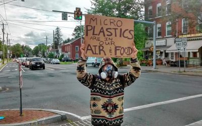 Microplastics inspire one-man protest (with gas mask) in Easthampton