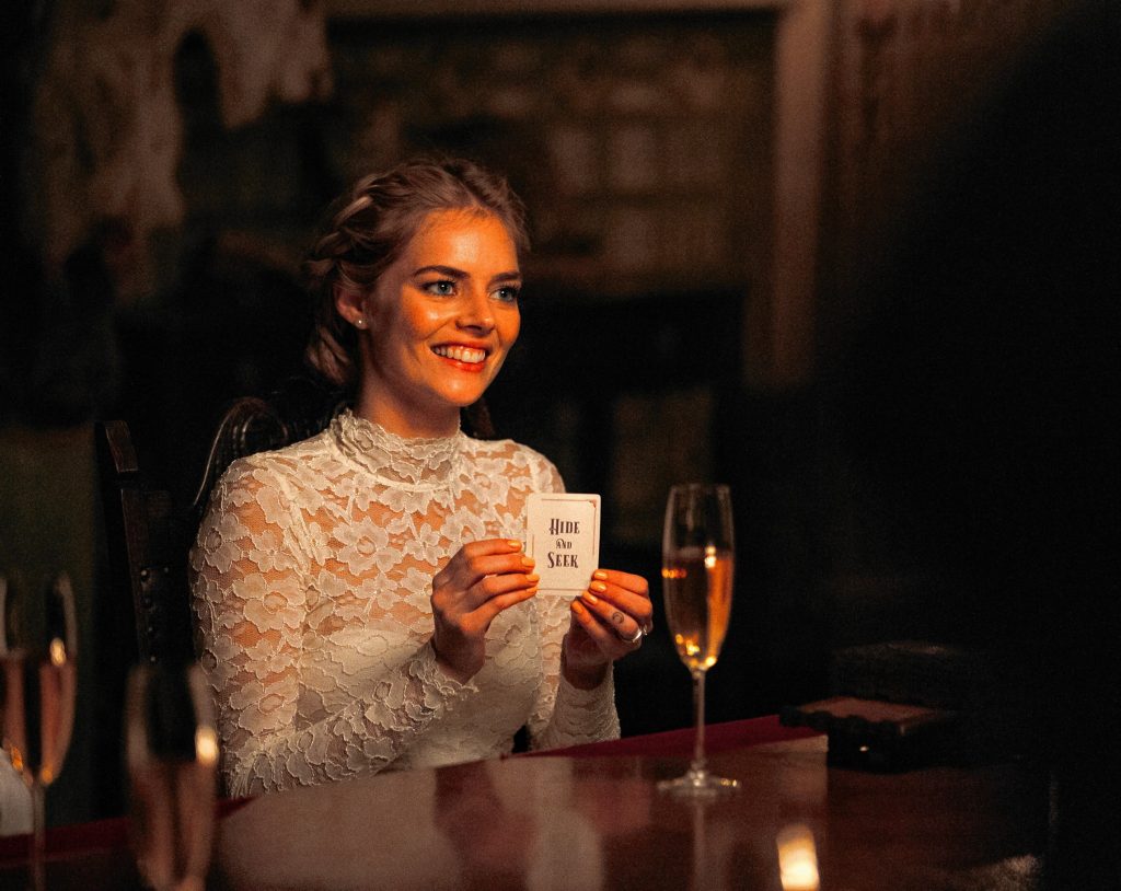 Samara Weaving in the film READY OR NOT. Photo by Eric Zachanowich. Â© 2019 Twentieth Century Fox Film Corporation All Rights Reserved