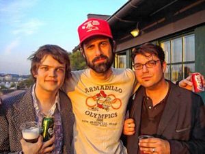 David Berman, center, with Peyton Pinkerton, at right, and William Tyler in Sweden in 2006 during a Silver Jews tour.
