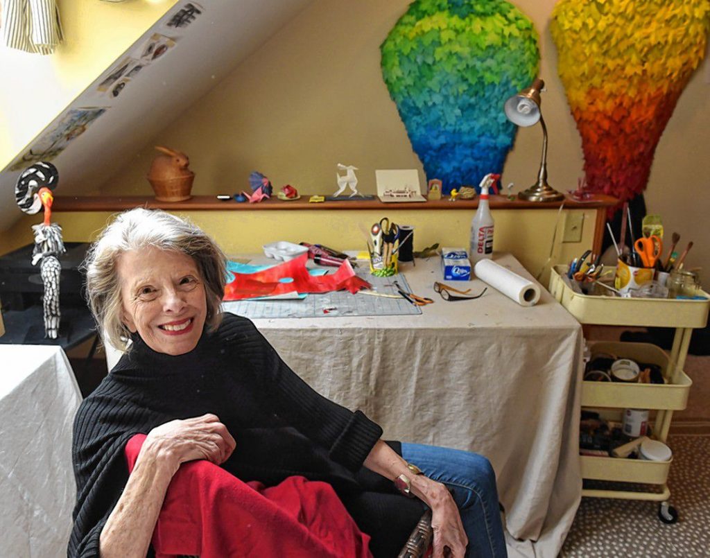 Marguerite Belkin at her home in Easthampton where she creates her art work made from paper. The pieces for the show, called Phenomenal Women, were all inspired by pioneering women who were as Belkin describes them tough or tenacious in their fields. The show will be at Click on Market street in Northampton from Oct 7 2019 to Jan 3 2020.