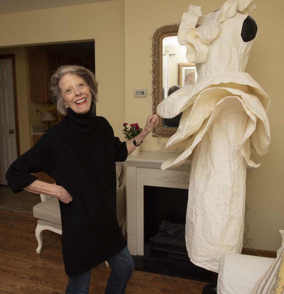 Marguerite Belkin at her home in Easthampton where she creates her art work made from paper. The pieces for the show, called Phenomenal Women, were all inspired by pioneering women who were as Belkin describes them tough or tenacious in their fields. The show will be at Click on Market street in Northampton from Oct 7 2019 to Jan 3 2020. Inspired by Zaha Hadid, called Queen of the Curve.