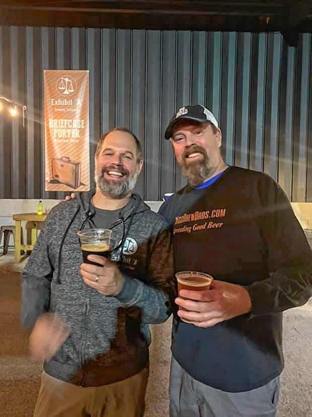 Bob Kelley (left) with brewer Matt Steinberg from Exhibit ‘A’ Brewing in Framingham.