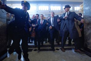 THE IRISHMAN (2019) Ray Ramano (Bill Bufalino ) Al Pacino (Jimmy Hoffa) and Robert De Niro (Frank Sheeran)