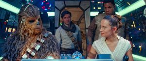 Joonas Suotamo is Chewbacca, Oscar Isaac is Poe Dameron, Daisy Ridley is Rey and John Boyega is Finn in STAR WARS:  THE RISE OF SKYWALKER