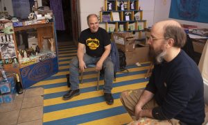 Byron Coley and Ted Lee, owner of Feeding Tube Records at their record label office in Florence.