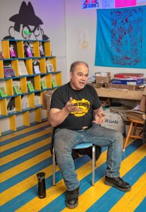 Byron Coley, who owns  Feeding Tube Records with  Ted Lee, at their record label office in Florence.