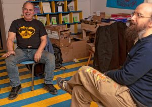 Byron Coley and Ted Lee, owner of Feeding Tube Records at their record label office in Florence.