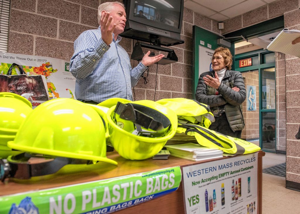 Springfield Materials Recycling Facility Plant Manager Michael Moores and SMRF Advisory Board Vice Chair Arlene Miller talk about changes happening in the recycling business on Tuesday, Feb. 4, 2020.