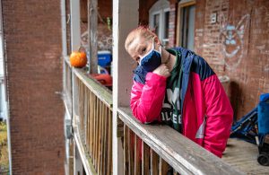 Paige Spaulding stands outside of her apartment in Chicopee on Friday, Nov. 13, 2020.