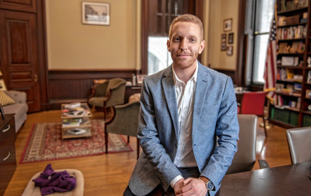 Holyoke Mayor Alex Morse photographed in his office at City Hall on Thursday, Feb. 4, 2021.