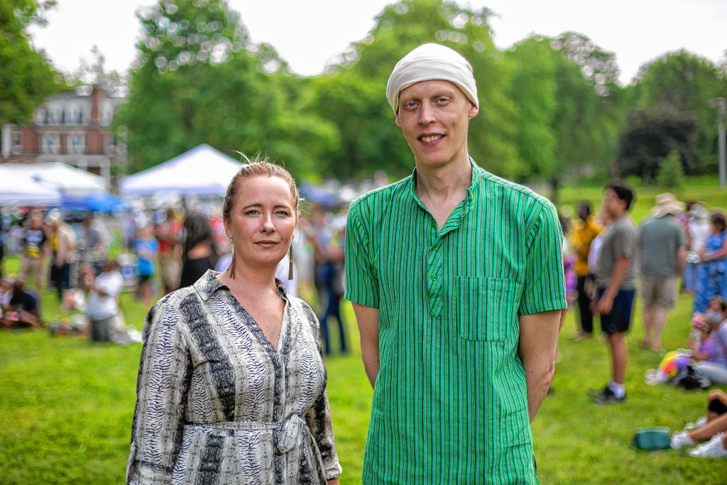 Reparations for Amherst (R4A) Founders Matthew Andrews and Michele Miller commemorate Juneteenth during a Community Jubilee Celebration in the Amherst Town common, Saturday in Amherst, MA.
