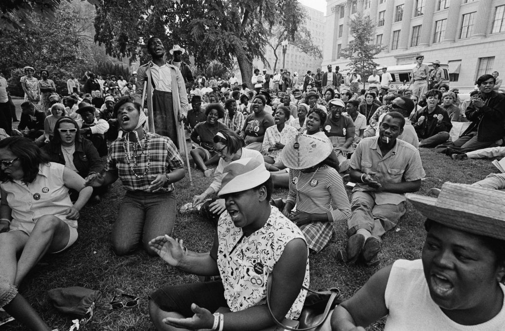 Protestors singing in Washington, D.C. during the Poor People's Campaign, 1968. 