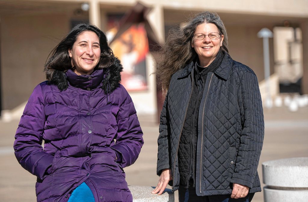 Dee Boyle-Clapp, left, and Lisa Davol, pictured outside the Randolph W. Bromery Center for the Arts in Amherst on Feb. 10,   are the project co-coordinators for the ArtsHub of Western Massachusetts, an initiative that seeks to serve as a central online  location for the creative community to find jobs, resources and collaborate. Boyle-Clapp is the director of the University of Massachusetts Arts Extension Service and Davol is the marketing director for the Franklin County Chamber of Commerce.