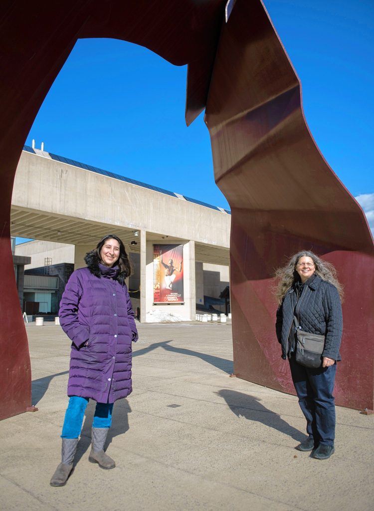 Dee Boyle-Clapp, left, and Lisa Davol, pictured outside the Randolph W. Bromery Center for the Arts in Amherst on Feb. 10,   are the project co-coordinators for the ArtsHub of Western Massachusetts, an initiative that seeks to serve as a central online  location for the creative community to find jobs, resources and collaborate. Boyle-Clapp is the director of the University of Massachusetts Arts Extension Service and Davol is the marketing director for the Franklin County Chamber of Commerce.