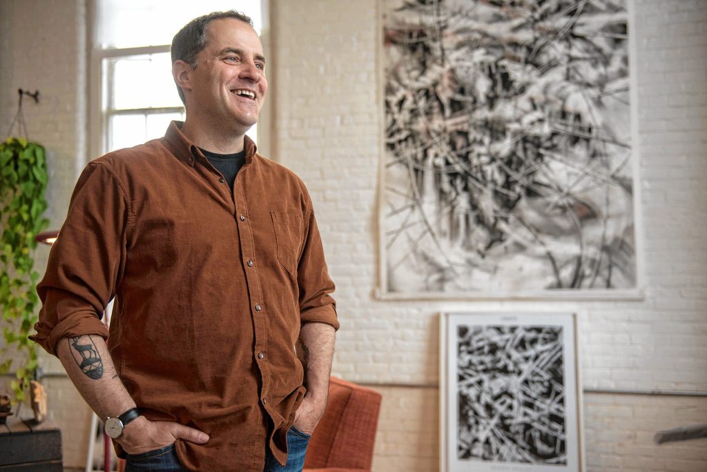 Northampton artist and architect Scott Tulay talks about his drawings in his Holyoke studio.