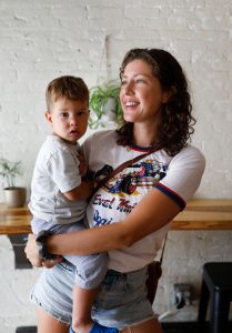 Cafe Balagan co-owner Rachael Workman with her 22-month-old son Rio on Wednesday morning in Northampton.