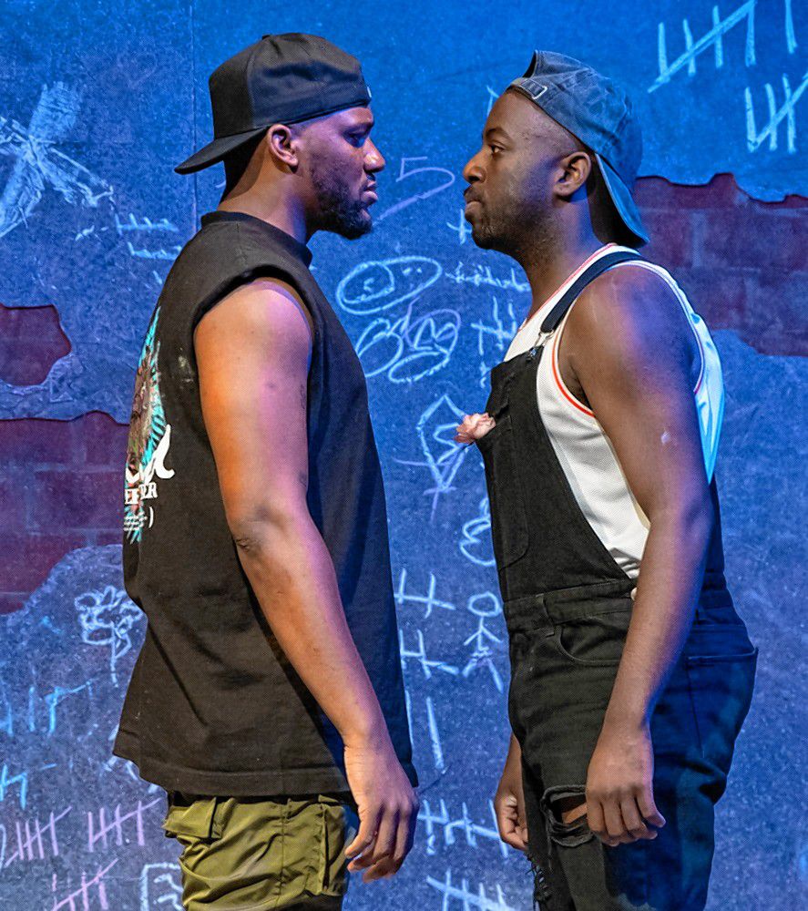 Kayodè Soyemi and Austin Sasser in “Pass Over” at Chester Theatre Company.