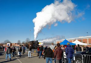 Steam billows from a 1925 Porter Steam Locomotive to great the crowds at the annual Railroad Hobby Show, held Jan. 28 and 29 at the Eastern States Exposition grounds in West Springfield.