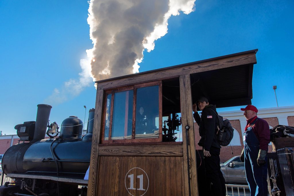 Steam billows from a 1925 Porter Steam Locomotive to great the crowds at the annual Railroad Hobby Show, held Jan. 28 and 29 at the Eastern States Exposition grounds in West Springfield.