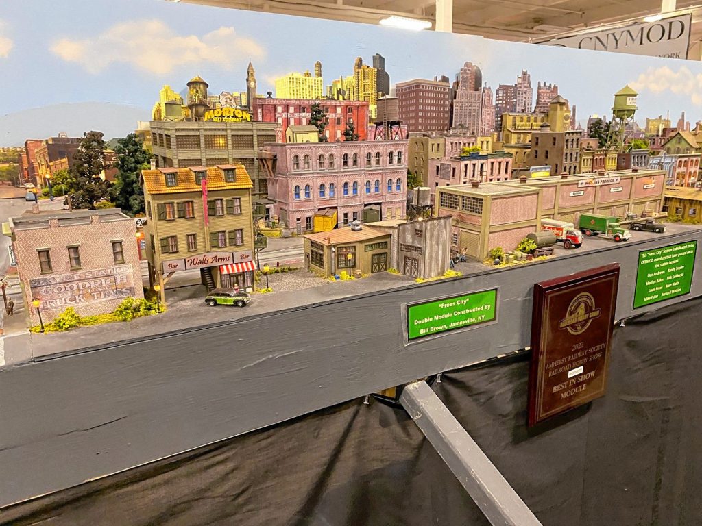 This highly detailed cityscape was built by members of the Central New York Modelers, one of nearly 360 vendors who came to the Jan. 28 and 29 Railroad Hobby Show at the Eastern States Exposition grounds in West Springfield.